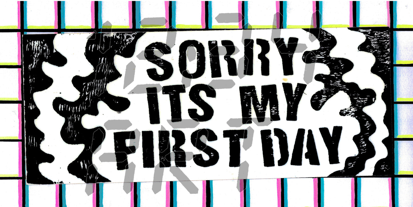 Sorry It's My First Day bumper sticker